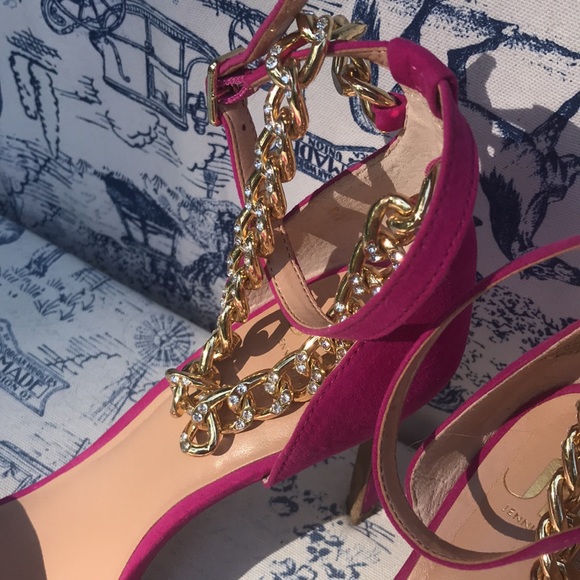 GUC with box Jlo 10M Malika heel hot pink with chains and strap - Picture 4 of 10